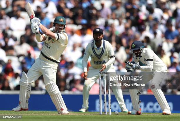 Travis Head of Australia bats during day one of the ICC World Test Championship Final between Australia and India at The Oval on June 07, 2023 in...