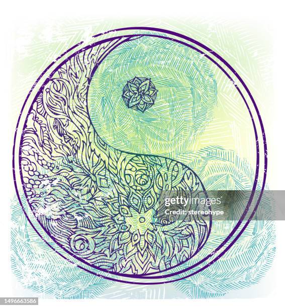 ying and yang art - yin yang background stock illustrations