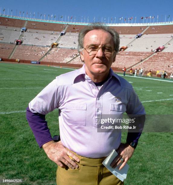 University of Washington Football Head Coach Don James before game action between University of Southern California and University of Washington at...