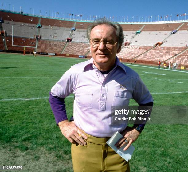 University of Washington Football Head Coach Don James before game action between University of Southern California and University of Washington at...