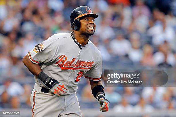 Wilson Betemit of the Baltimore Orioles in action against the n at Yankee Stadium on July 30, 2012 in the Bronx borough of New York City. The Orioles...