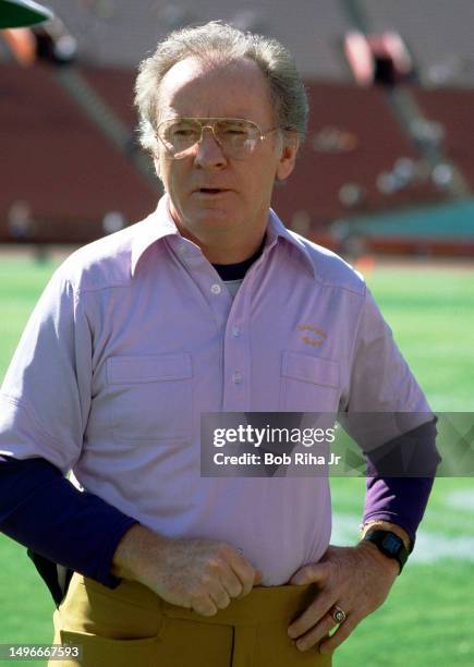 University of Washington Football Head Coach Don James before game action between University of Southern California and University of Washington at...