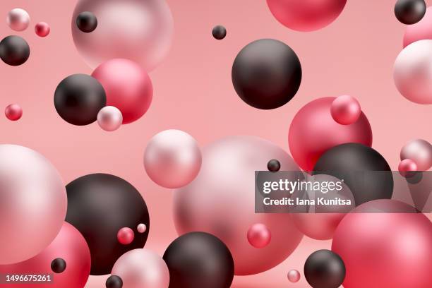 futuristic abstract background. beauty 3d pink and black circles, spheres, bubbles. - black balloon stock-fotos und bilder