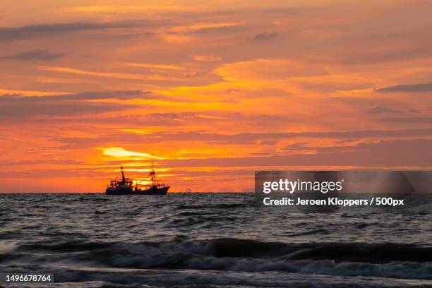 scenic view of sea against orange sky,bredene,belgium - landschap natuur ストックフォトと画像