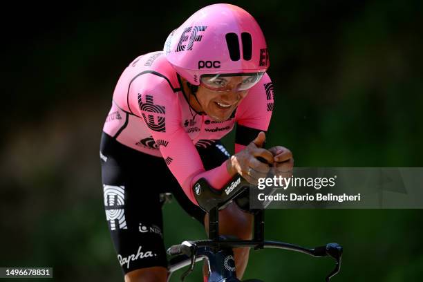 Richard Carapaz of Ecuador and Team EF Education-EasyPost sprints during the 75th Criterium du Dauphine 2023, Stage 4 individual time trial from...