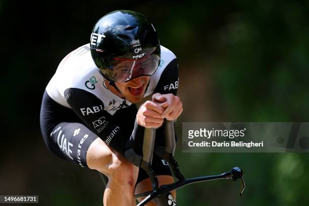 Mikkel Bjerg of Denmark and UAE Team Emirates sprints during the 75th Criterium du Dauphine 2023, Stage 4 individual time trial from Cours to...