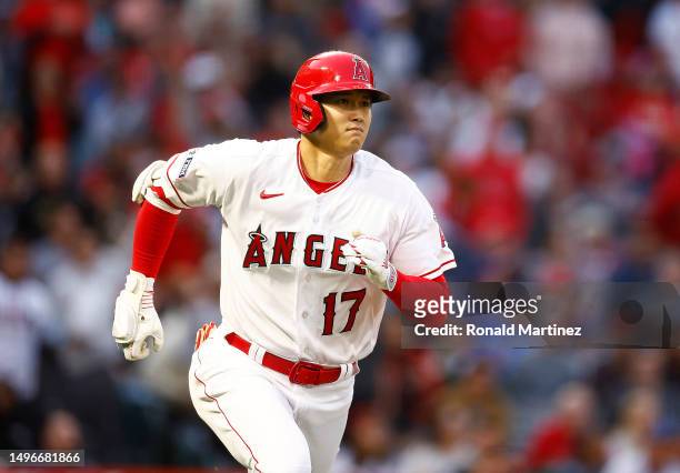 Shohei Ohtani of the Los Angeles Angels at Angel Stadium of Anaheim on June 06, 2023 in Anaheim, California.