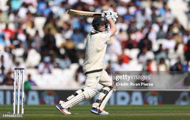 Steve Smith of Australia bats during day one of the ICC World Test Championship Final between Australia and India at The Oval on June 07, 2023 in...