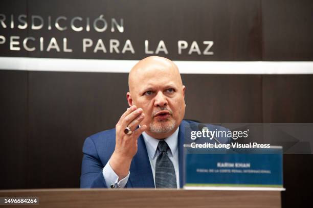 International Criminal Court Prosecutor Karim Khan speaks at Colombia's Special Jurisdiction for Peace during the visit of the Prosecutor of the...