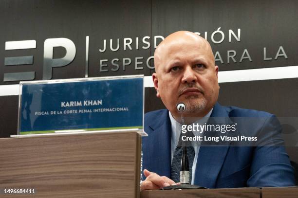 International Criminal Court Prosecutor Karim Khan speaks at Colombia's Special Jurisdiction for Peace during the visit of the Prosecutor of the...