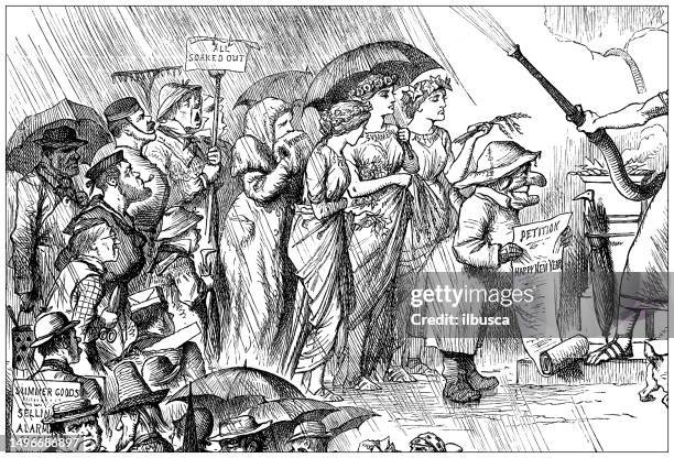 britische satire karikatur comic cartoon illustration - menschenkette demonstration stock-grafiken, -clipart, -cartoons und -symbole