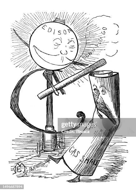 british satire caricature comic cartoon illustration - thomas edison stock illustrations