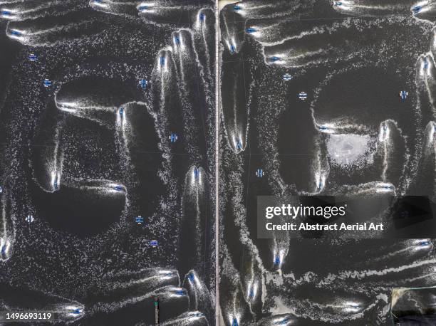 two desalination ponds seen from a drone point of view, bali, indonesia - entsalzungsanlage stock-fotos und bilder