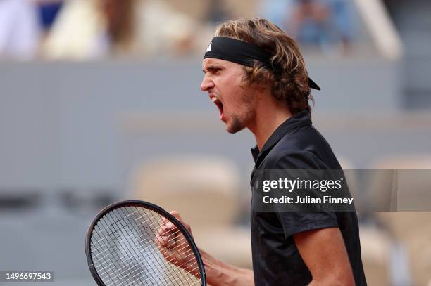 Alexander Zverev of Germany celebrates a point against Tomas Martin Etcheverry of Argentina during the Men's Singles Quarter Final match on Day...