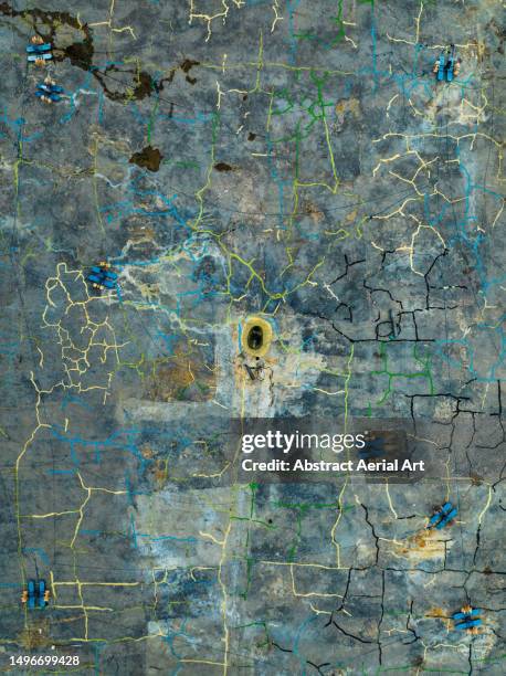 patterns at the bottom of an empty desalination pond shot from a drone point of view, bali, indonesia - reverse osmosis stock pictures, royalty-free photos & images