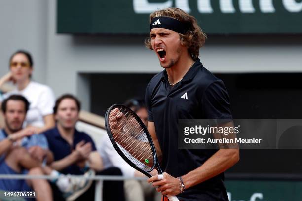 Alexander Zverev of Germany reacts against Tomas Martin Etcheverry of Argentina during the Men's Singles Quarterfinals match on day eleven of the...