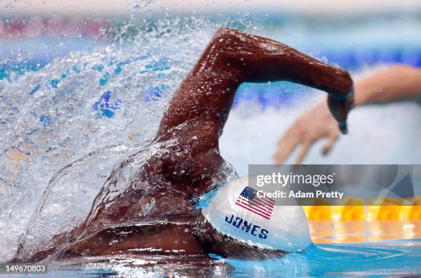 Cullen Jones of the United States competes in the Men's 50m Freestyle heat 7 on Day 6 of the London 2012 Olympic Games at the Aquatics Centre on...