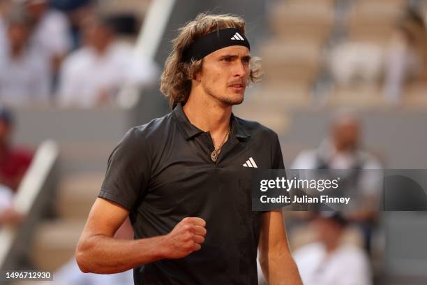 Alexander Zverev of Germany celebrates a point against Tomas Martin Etcheverry of Argentina during the Men's Singles Quarter Final match on Day...