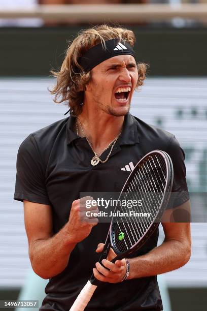 Alexander Zverev of Germany celebrates a point against Tomas Martin Etcheverry of Argentina during the Men's Singles Quarter Final match on Day...