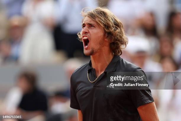 Alexander Zverev of Germany celebrates winning match point against Tomas Martin Etcheverry of Argentina during the Men's Singles Quarter Final match...