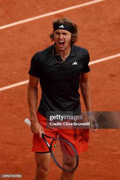 Alexander Zverev of Germany celebrates winning match point against Tomas Martin Etcheverry of Argentina during the Men's Singles Quarter Final match...