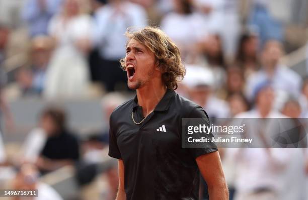 Alexander Zverev of Germany celebrates defeating Tomas Martin Etcheverry of Argentina during the Men's Singles Quarter Final match on Day Eleven of...