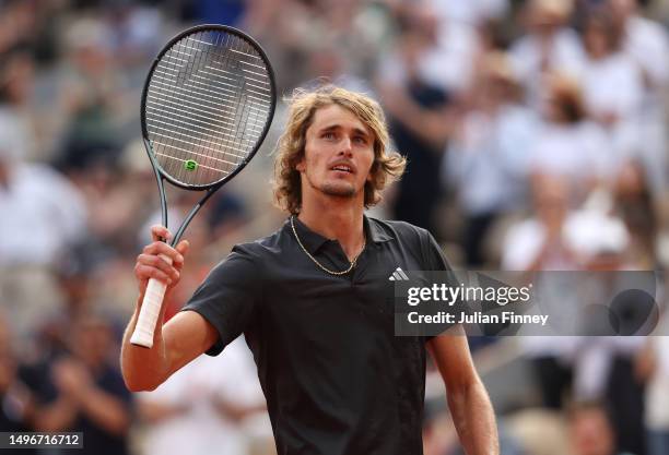 Alexander Zverev of Germany celebrates defeating Tomas Martin Etcheverry of Argentina during the Men's Singles Quarter Final match on Day Eleven of...