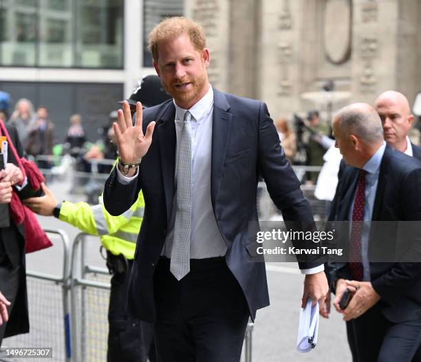 Prince Harry, Duke of Sussex, arrives to give evidence at the Mirror Group Phone hacking trial at the Rolls Building at High Court on June 07, 2023...