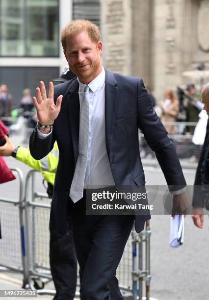 Prince Harry, Duke of Sussex, arrives to give evidence at the Mirror Group Phone hacking trial at the Rolls Building at High Court on June 07, 2023...