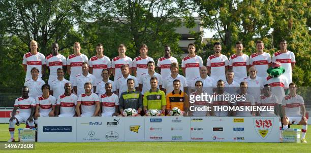 Team members of German first division football club VfB Stuttgart pose during a team photo call in Stuttgart, southwestern Germany, on August 2,...