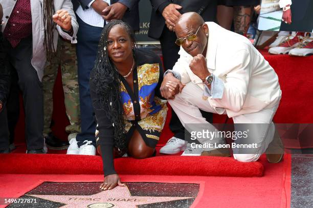 Sekyiwa 'Set' Shakur and Mopreme Shakur attend the ceremony honoring Tupac Shakur with a posthumous Star on The Hollywood Walk Of Fame on June 07,...