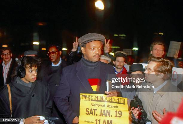 Reverend Jesse Jackson marches in anti war demonstration to draw support for a national march against war the following Saturday on January 15, 1991...