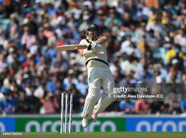 Travis Head of Australia picks up runs during day one of the ICC World Test Championship Final between Australia and India at The Oval on June 07,...