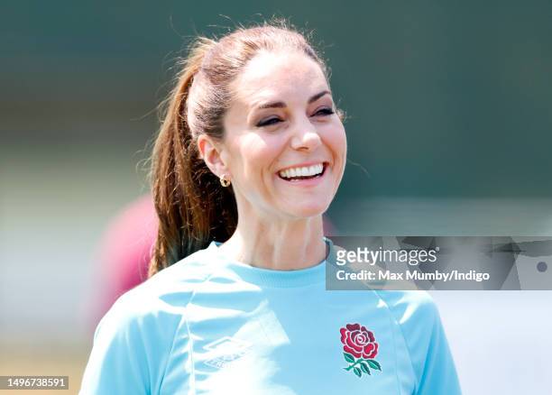 Catherine, Princess of Wales visits Maidenhead Rugby Club on June 7, 2023 in Maidenhead, England. The Princess of Wales is visiting the rugby club to...