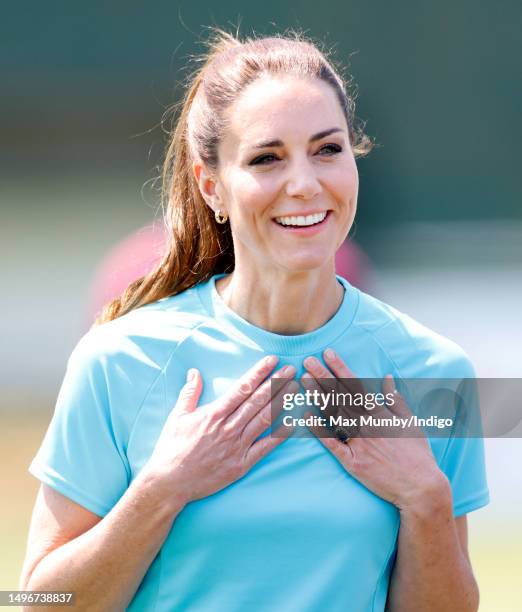 Catherine, Princess of Wales visits Maidenhead Rugby Club on June 7, 2023 in Maidenhead, England. The Princess of Wales is visiting the rugby club to...