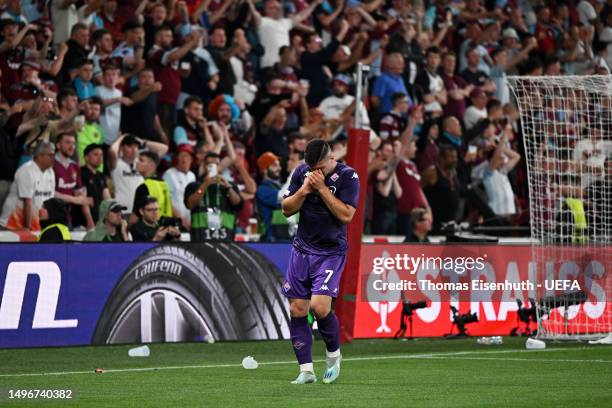 Luka Jovic of ACF Fiorentina reacts after scoring a goal which was ruled out by VAR for offside during the UEFA Europa Conference League 2022/23...