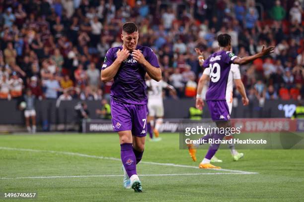 Luka Jovic of ACF Fiorentina reacts after scoring a goal which was ruled out by VAR for offside during the UEFA Europa Conference League 2022/23...