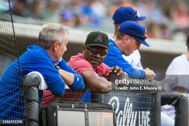 Orlando Hudson stands in the dugout during the game against the Springfield Cardinals at HODGETOWN Stadium on June 03, 2023 in Amarillo, Texas.