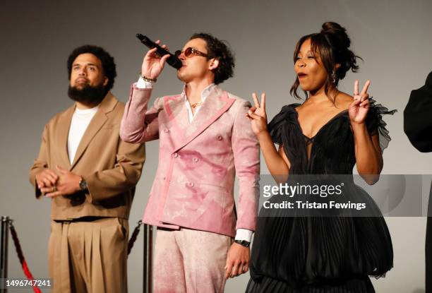 Steven Caple Jr, Anthony Ramos and Dominique Fishback attend the European Premiere of Paramount Pictures' "Transformers: Rise of the Beasts" at...
