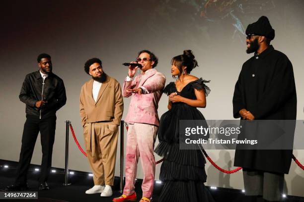 Tega Alexander, Steven Caple Jr, Anthony Ramos, Dominique Fishback and Tobe Nwigwe attend the European Premiere of Paramount Pictures' "Transformers:...