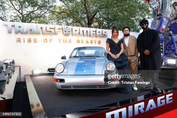 Dominique Fishback, Steven Caple Jr and Tobe Nwigwe attend the European Premiere of Paramount Pictures' "Transformers: Rise of the Beasts" at...