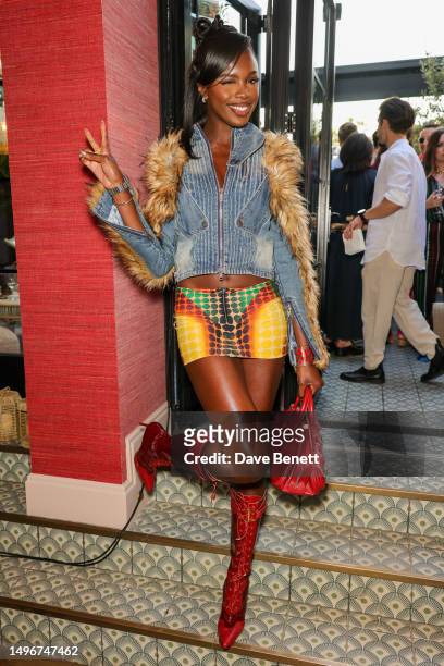Leomie Anderson attends the Castillo de Ibiza sunset rooftop party at the Pavilion Club on June 7, 2023 in London, England.