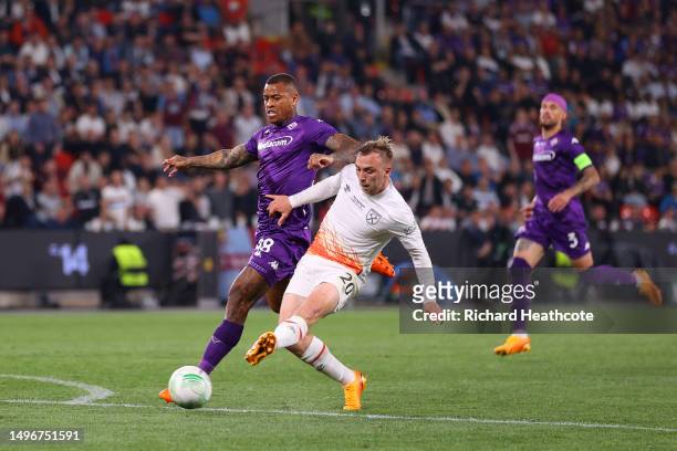 Jarrod Bowen of West Ham United scores the team's second goal during the UEFA Europa Conference League 2022/23 final match between ACF Fiorentina and...