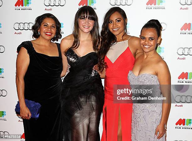 Deborah Mailman, Shari Sebbens, Jessica Mauboy and Miranda Tapsell arrive at the Australian Premiere of The Sapphires at the Russell Street Greater...