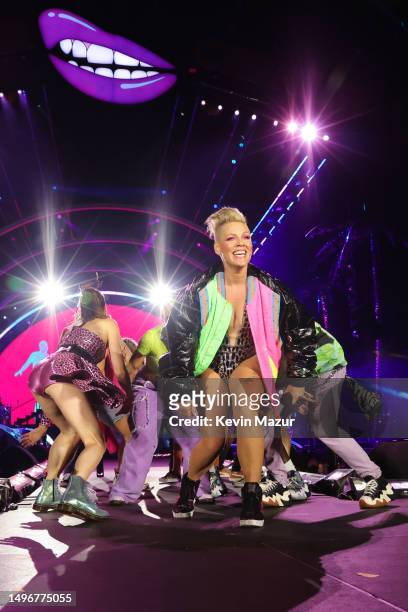 Performs on stage during the P!NK Summer Carnival 2023 Tour Opening Night at the University of Bolton Stadium on June 07, 2023 in Bolton, England.