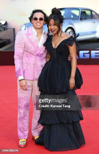Anthony Ramos and Dominique Fishback attend the "Transformers: Rise Of The Beasts" European Premiere at Cineworld Leicester Square on June 07, 2023...