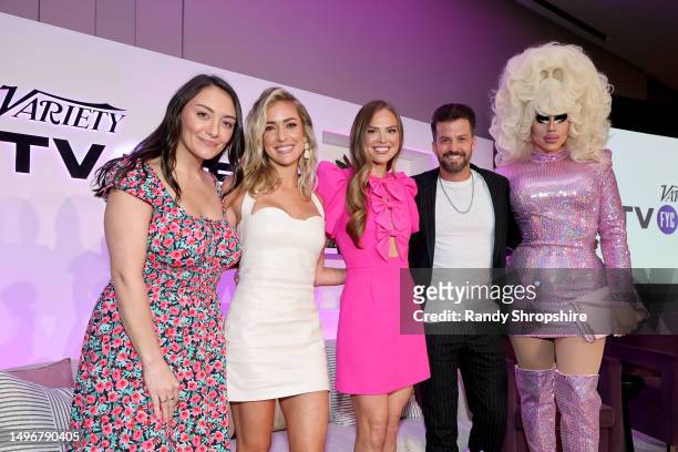 Emily Longeretta, Senior TV Features Editor, Kristin Cavallari, Hannah Brown, Johnny Bananas and Trixie Mattel at Variety, pose onstage during...
