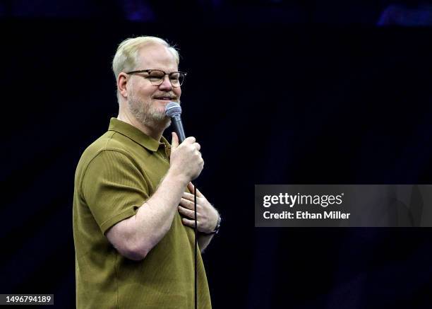 Comedian Jim Gaffigan performs his stand-up comedy routine during a keynote address at Cisco Live! at Michelob ULTRA Arena on June 07, 2023 in Las...