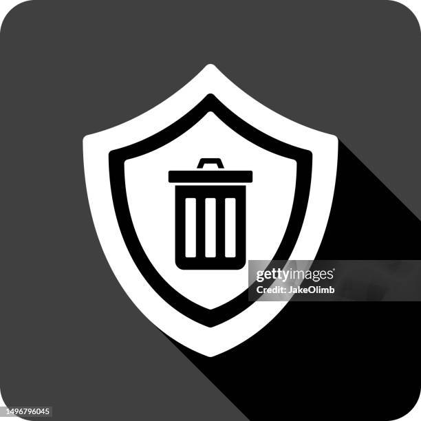 shield trash can icon silhouette - garbage man stock illustrations