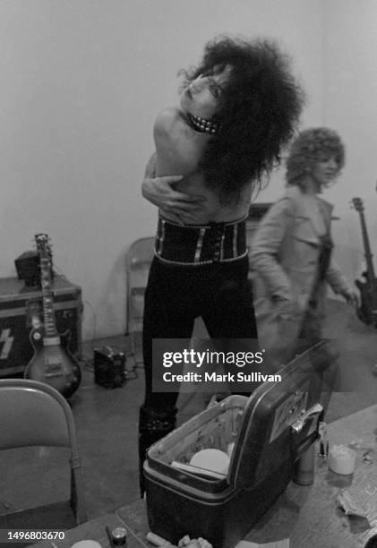 Kiss Guitarist and founding member Paul Stanley seen in the dressing room before performing with the band Kiss at The Forum, Inglewood, CA 1976.